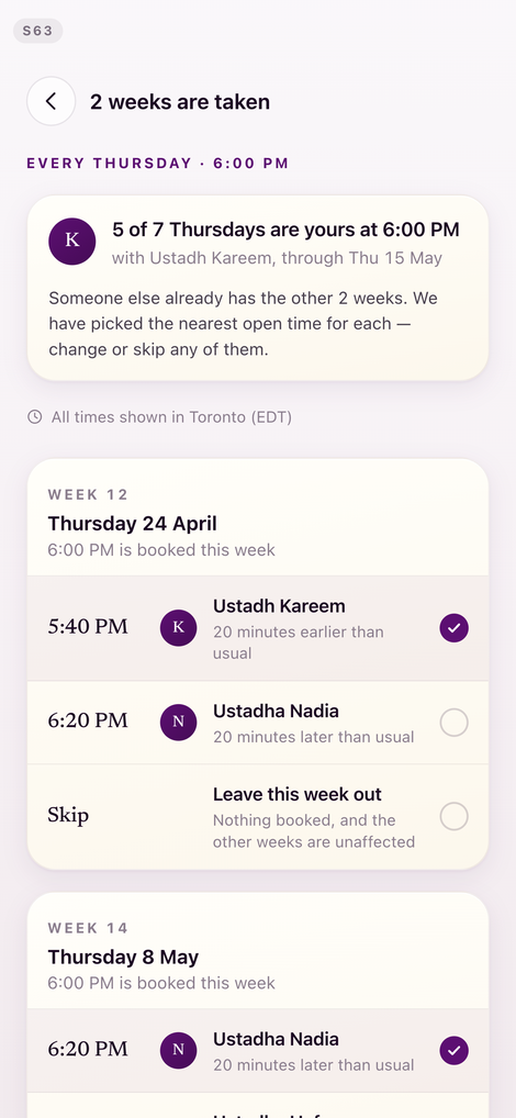 WEEKS ALREADY TAKEN · AFTER